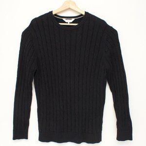 Cacharel Men's Vintage Long Sleeve Cable Knit Sweater Large Dark Navy Cotton